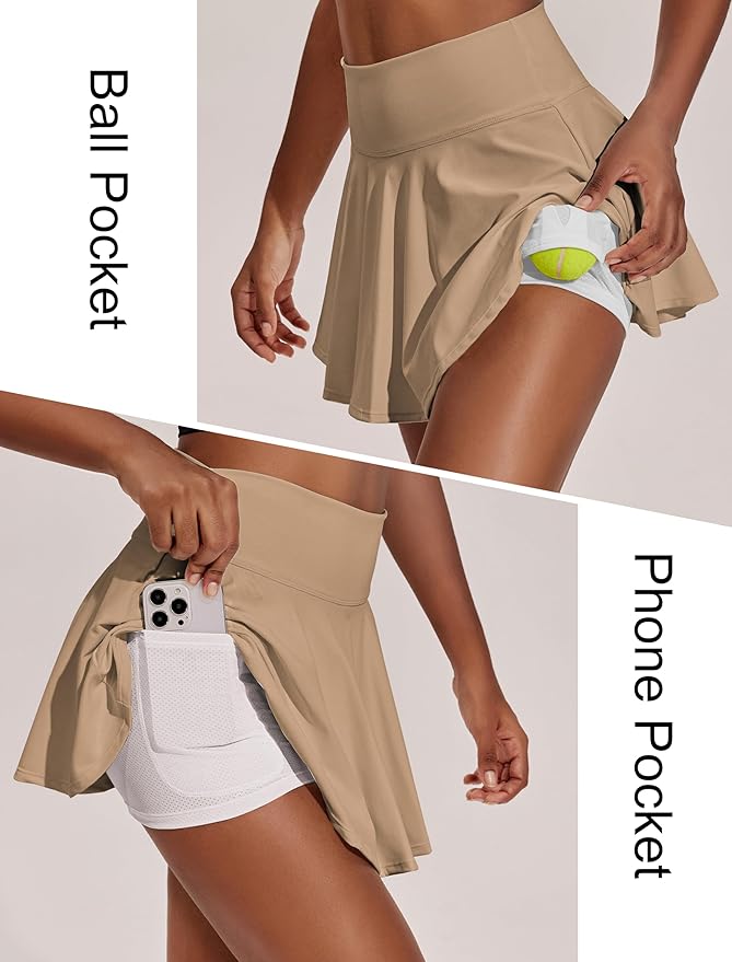 PINSPARK Womens Tennis Skirt Pleated Athletic Skirts with Pockets Shorts High Waisted Golf Skort for Workout Pickleball