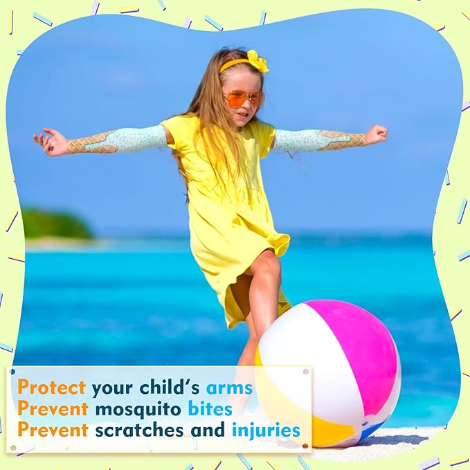 JaGely 16 Pairs Ice Cream Arm Sleeves for Kids UV Sun Protection Football Basketball Baseball Compression Long Sleeves Youth
