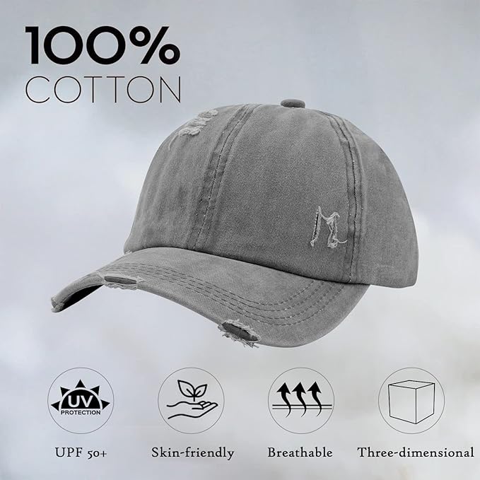 Criss Cross Ponytail Hat Women Washed Distressed Baseball Caps Adjustable High Messy Bun Ponycap