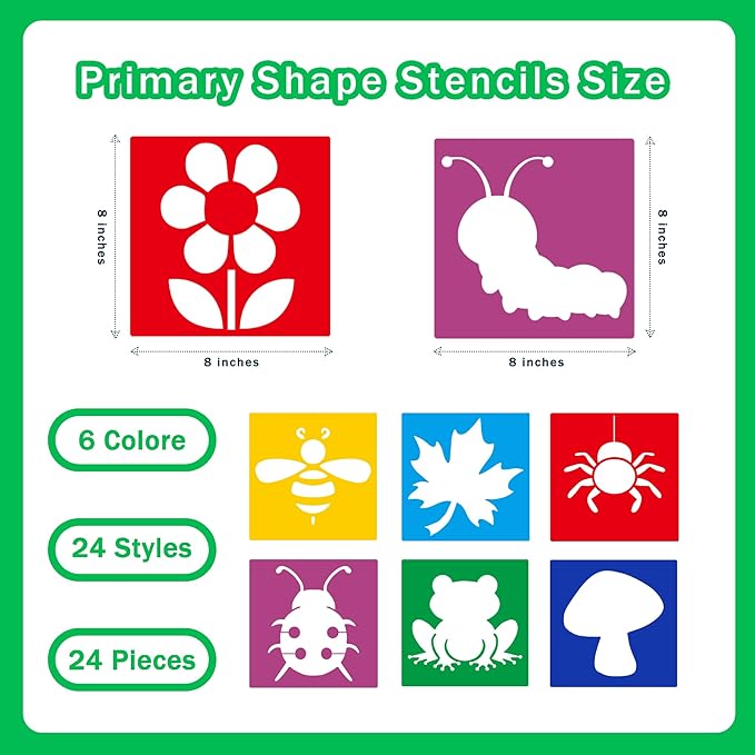 24 Pieces for Kids, Large Drawing Chalk, 8 Inches Washable Shape Template Kit - Image 2