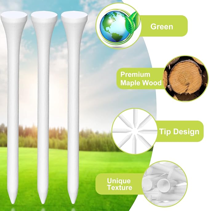 Vinsot 1000 Pcs Golf Tees Bulk 3-1/4 '' Wooden Bamboo Tees Decoration for Men Women Clubs Golf Ball Theme Party Accessories School Supplies(White,Solid)