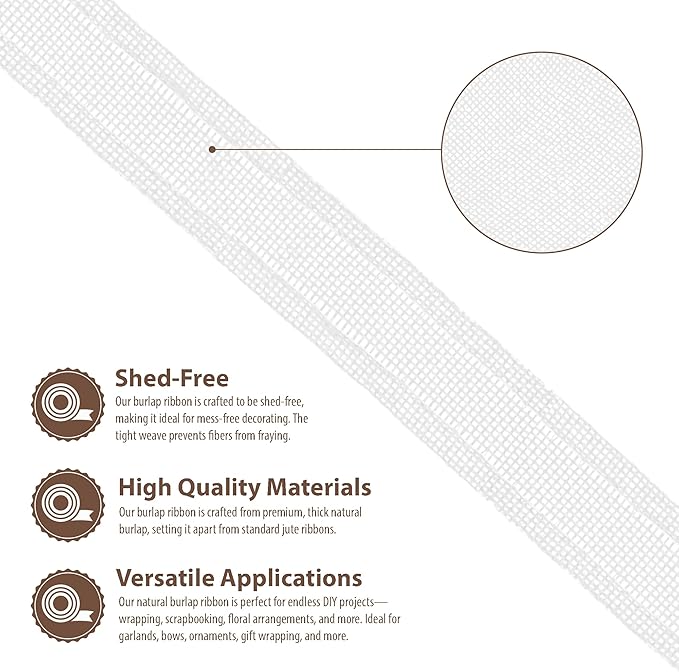 Mandala Crafts White Burlap Ribbon 1 Inch Wide Jute Ribbons - Image 3