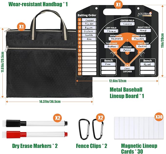 AOLEBA Baseball Lineup Board for Dugout,Dry Erase Magnetic Metal Baseball Clipboard for Coaches