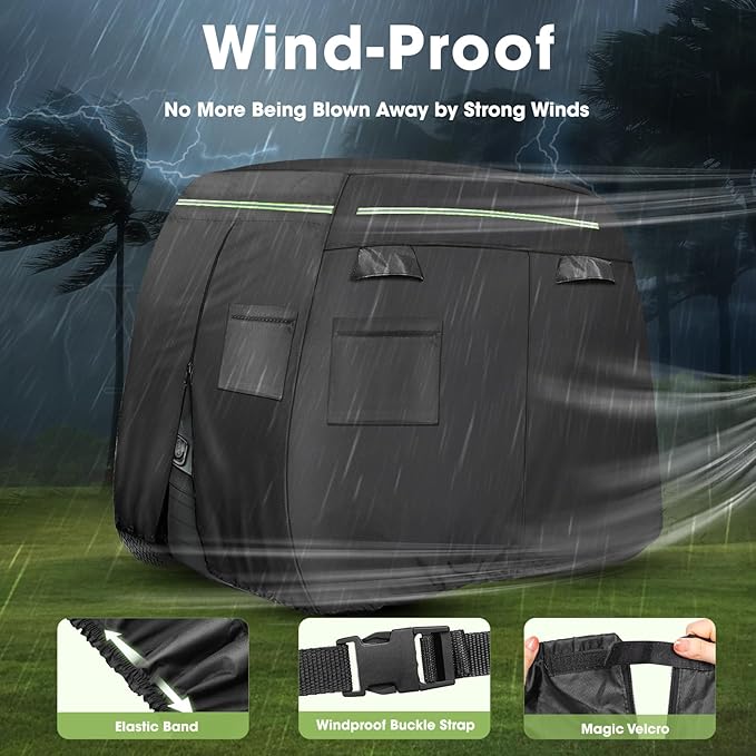 Golf Cart Cover 2/4/4+2 Passenger Heavy Duty Universal Fit for Yamaha EZGO Club Car, 600D Waterproof Windproof Sunproof Golf Cart Seat Covers with Reflective Strips, Zippered Pockets, Zipper Doors
