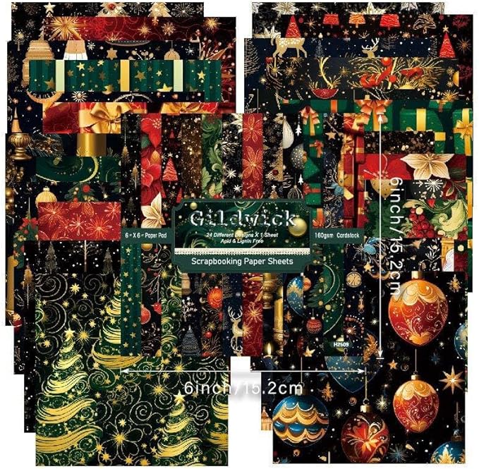 Chritmas Scrapbook Paper Ballon Ribbon Festival Patterned Paper 6×6, 24 Sheets - Image 2