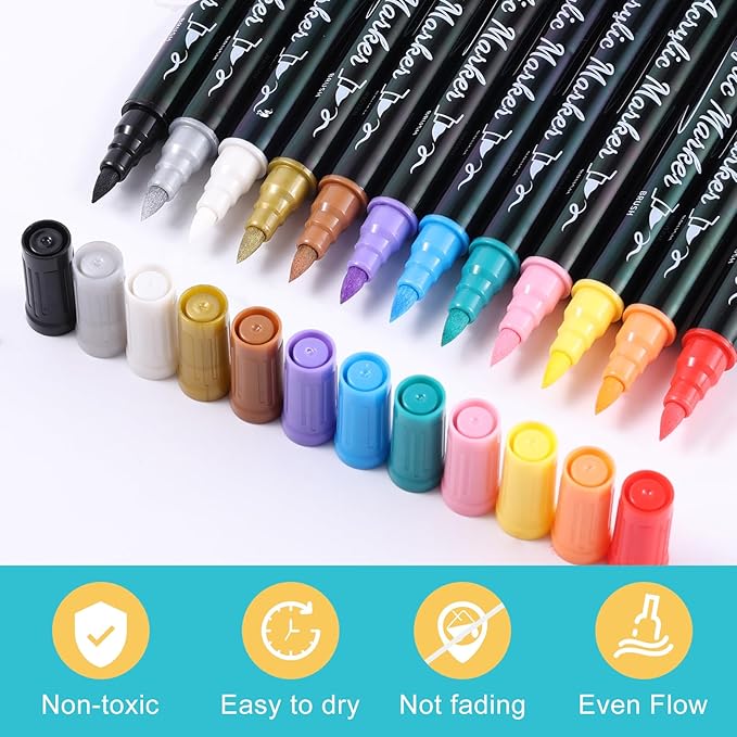 12 Colors Acrylic Paint Markers, Waterproof Dual Tip Acrylic Paint Pens - Image 5