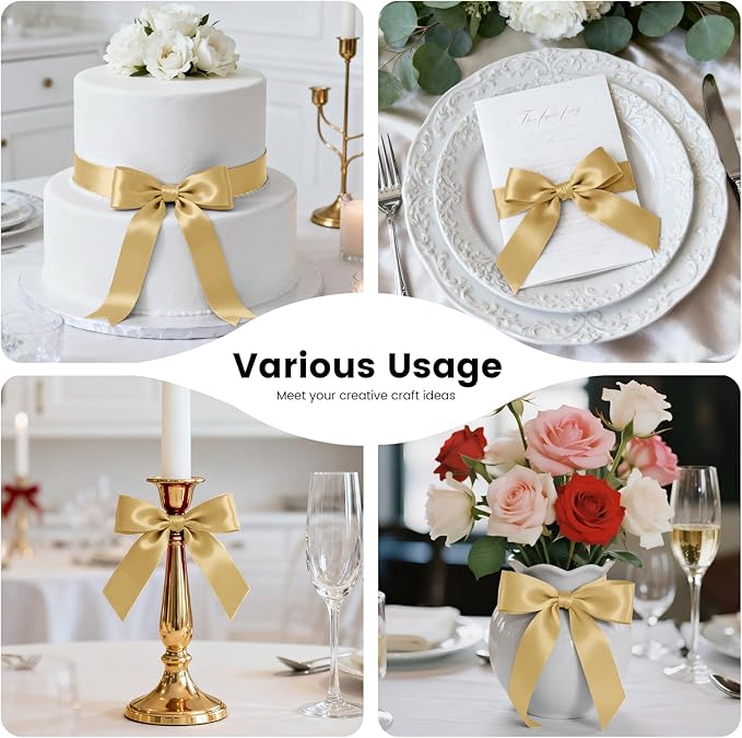1-1/2 Inch 100 Yards Satin Ribbon Light Gold, Solid Color Fabric Ribbon - Image 7