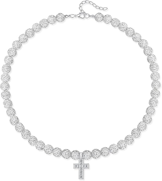 QINJIEJIE Baseball Necklace for Men Glitter Bling Rhinestone Beaded Collection Necklace for Women 16/18in Inspired Sports Jewelry Baseball Chain Cool Gifts for Baseball Players Team Lovers