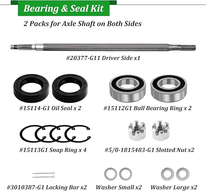 Golf Cart Rear Axle Shaft with Bearing Seal Kit for 1994-2013 EZGO TXT/Medalist Electric Models, Replace # 20377-G11 Driver Side (23 7/8" Length) 24-Teeth Splined Axle Shaft Assembly