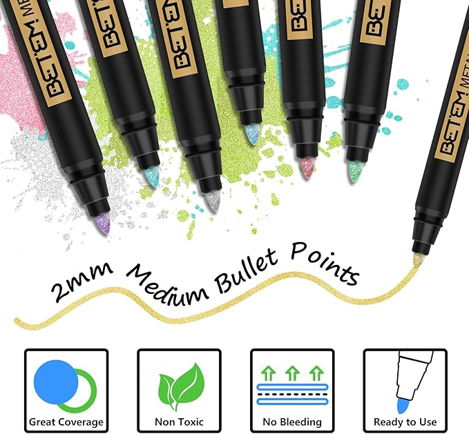 Betem Metallic Paint Markers, 18 Colors Acrylic Paint Metallic Markers - Image 3