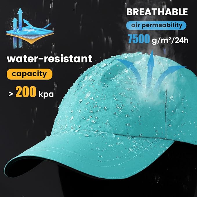Mens Water-Resistant Baseball Cap Womens Rain Hat Foldable Outdoor Running Sun Fishing hat