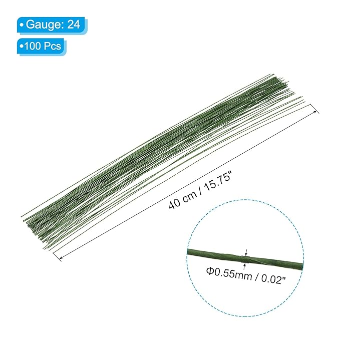 PATIKIL 24 Gauge 16" Floral Stem Wire, Dark Green - Image 2