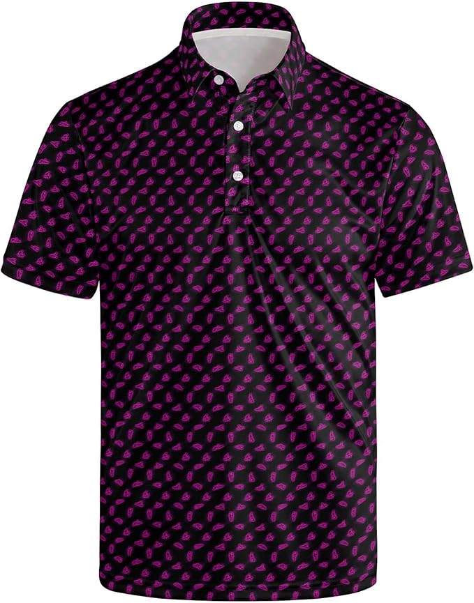 Golf Polo Shirts for Men Funny Print Short Sleeve Golf Shirts Performance Golf Polos