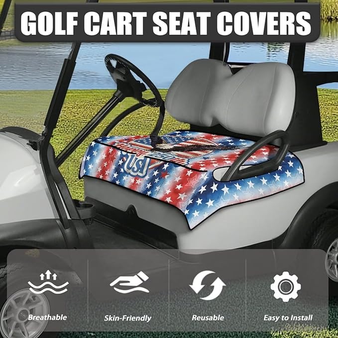 Golf Cart Seat Covers, Universal Golf Cart Seat Towel Blanket with 4 Front Pockets & Nonskid Bottom Fits for Club Car 2 Person Seats Golf Carts