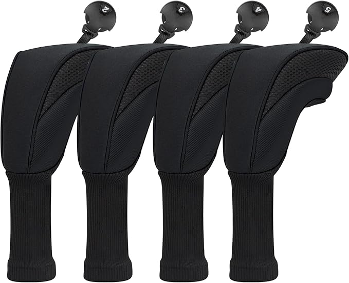 Golf Club Head Covers for Woods 3/4/5/6 Pieces Long Neck Mesh Sports Golf Club Headcovers Set with Interchangeable No. Tags 3 4 5 6 7 X Golf Accessories for Men Women