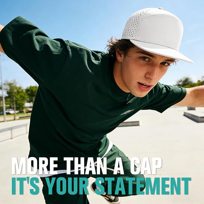 AOPREL Flat Brim Baseball Cap for Men Adjustable Water-Resistant Performance Hat with Breathable Laser Perforated