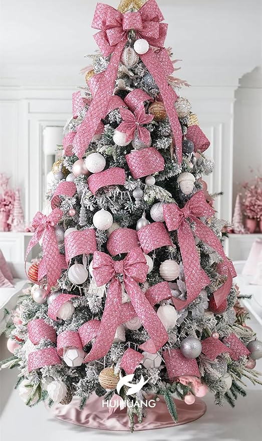 HUIHUANG Pink Glitter Wired Ribbon - Image 6