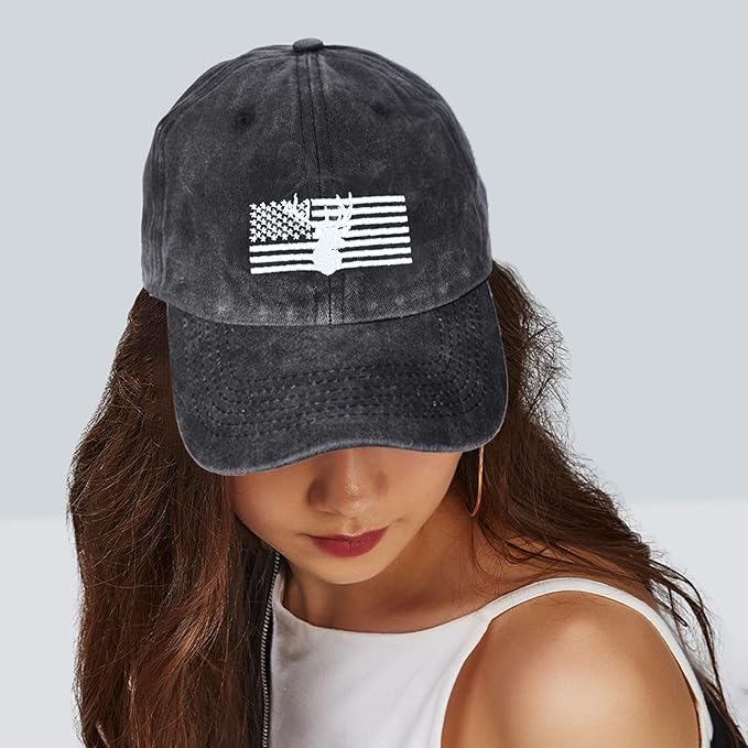 Embroidered Baseball Cap for Women Men Vintage Adjustable Washed Distressed Denim Baseball Hat