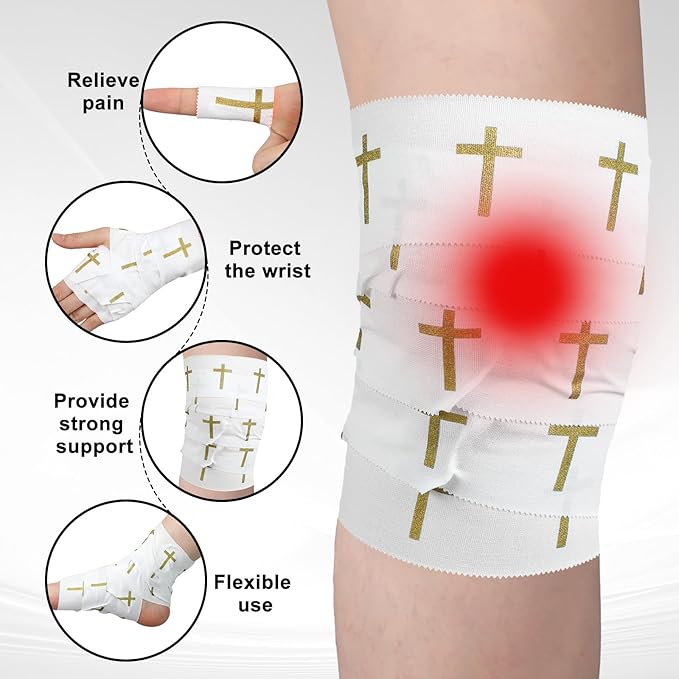 Geiserailie Christian Athletic Tape with Cross Sport Tape 2IN X 23FT Wrist Wrap for Football Baseball Soccer Religious Gift for Mother's Day Father's Day Nurses Week Christian Church(Gold)