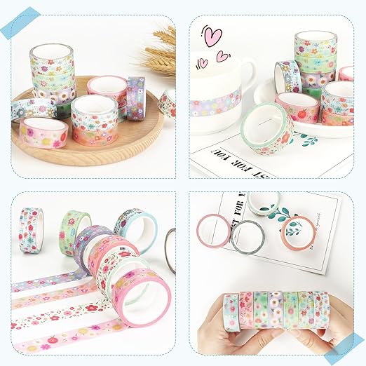 12 Rolls Sunflower Washi Tape Set, Floral Botanical Writable Masking Tapes - Image 5