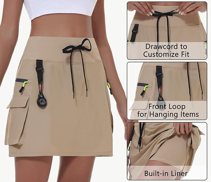 MIVEI Skorts for Woman - Hiking Cargo Skorts with Zipper Pockets, High Waisted Quick Dry Golf Workout, Dressy Casual