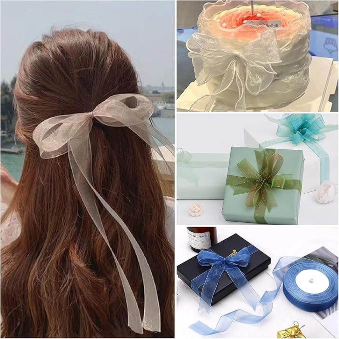 Ribbon for Gift Wrapping 3/4 inch Blue Sheer Organza Ribbon for Flower Bouquet - Image 5