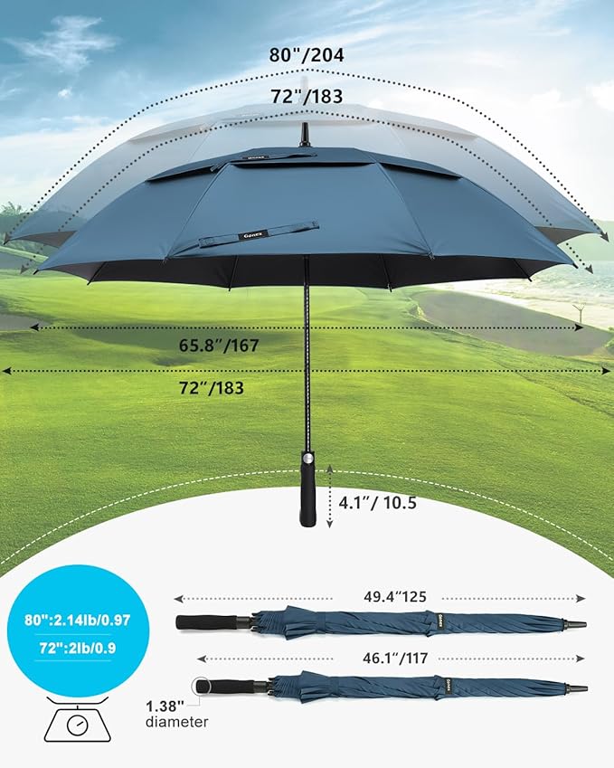Gonex 54/62/68/72/80 Inch Extra Large Golf Umbrella, Automatic Open Travel Rain Umbrella with Windproof Water Resistant Double Canopy, Oversize Vented Umbrellas for 2-3 Men and UV Protection, Multiple Colors
