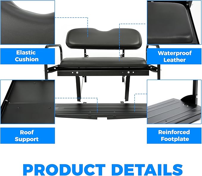 ECOTRIC Golf Cart Rear Seat Kit Compatible with 2007-2016 Yamaha Drive G29 Flip Up Folding down Back Seat Black
