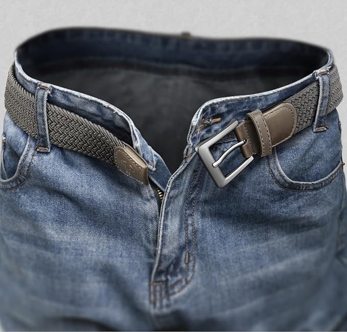 BULLIANT Belt for Men 2Pack,Mens Gift Stretch Braided Web Belt Elastic for Casual Golf Jeans,1 3/8"