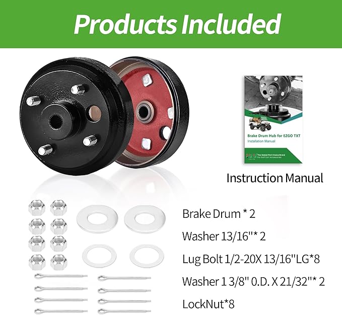 Golf Cart Brake Drum Hub Assembly for EZGO TXT PDS 1982-up Electric & 1982-1993 2-Cycle Gas, Replace OEM# 19186G1P