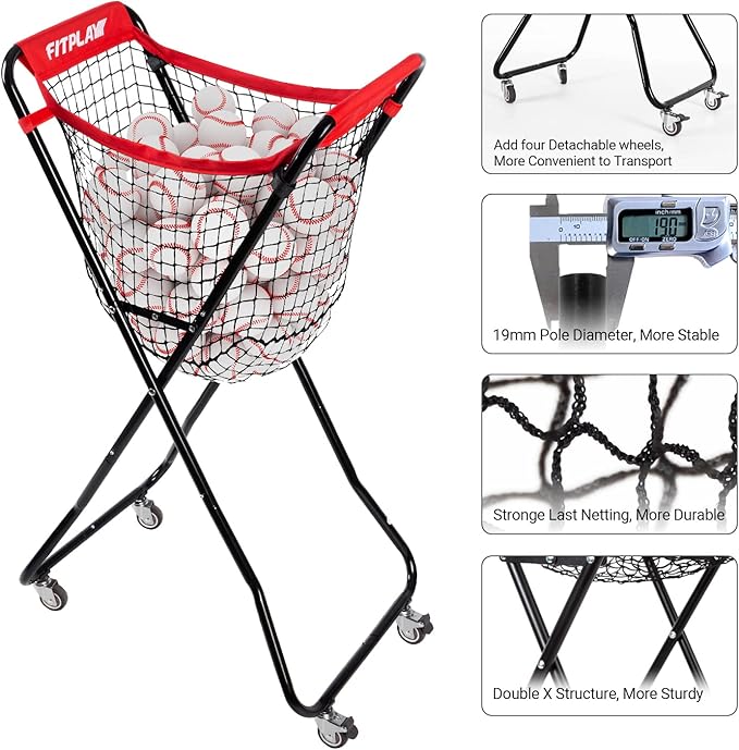 Baseball Caddy with Wheels, Holds 100+ Baseballs or 50+ Softballs, Extra Large Ball Caddy for Baseball and Softball Drills, Easy Set Up and Carrying, Ball Caddy for Outdoor/Indoor