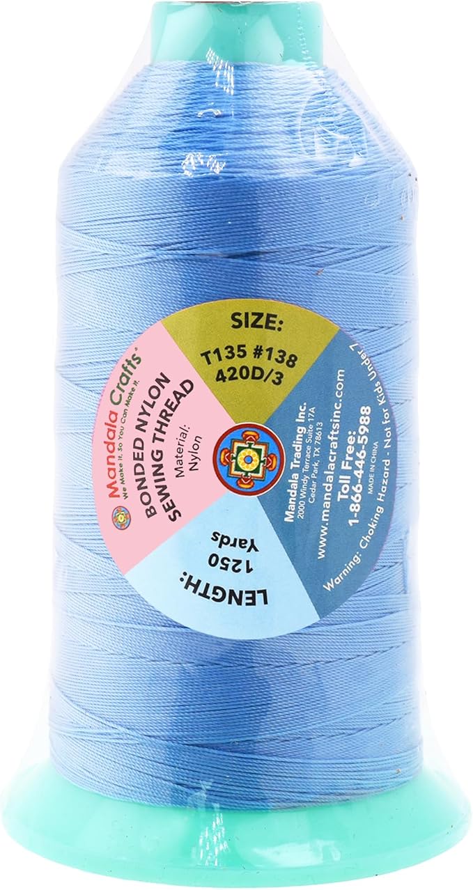 Mandala Crafts Bonded Nylon Thread Light Blue Heavy Duty Sewing Threads - Image 3