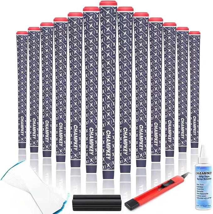 CHAMPKEY X Rubber Golf Grips 13 Pack - All Weather Performance with 15 Tapes and Repair Kits