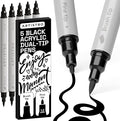 ARTISTRO 5 Black Dual Tip Brush + Fine Acrylic Paint Markers by ARTISTRO