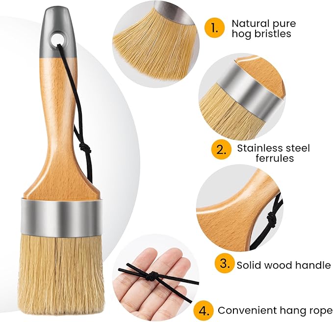 Chalk and Wax Paint Brush Furniture Set of 4, Small Round and Large Oval Brush - Image 5