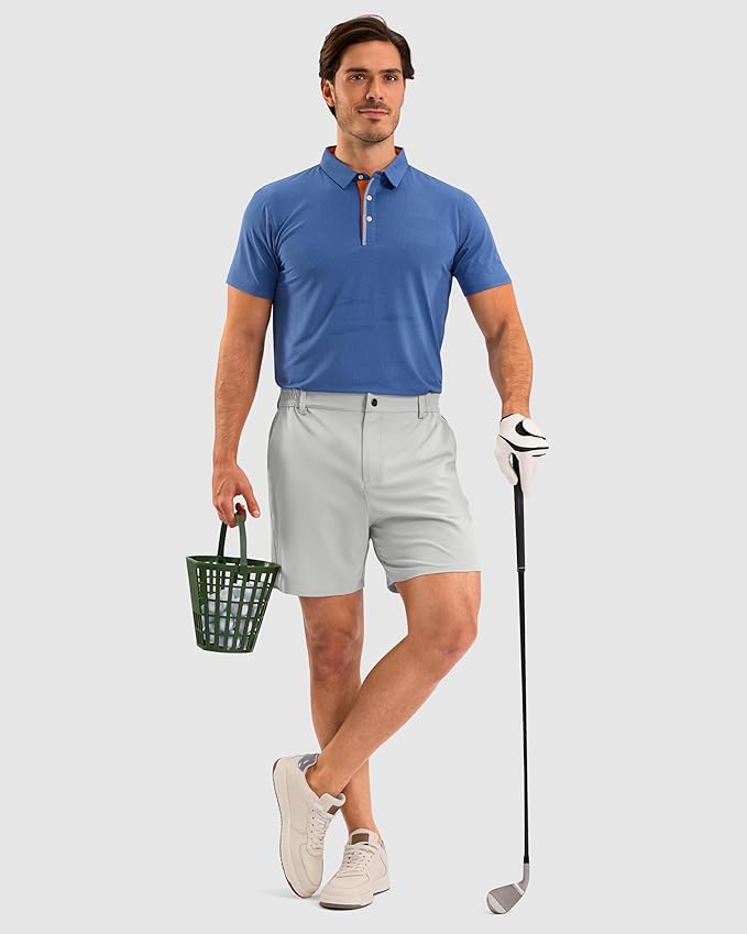 Pudolla Men's Casual Shorts 7"/9"/5" Lightweight Golf Shorts with 3 Pockets Stretch Quick Dry Comfy Work Shorts