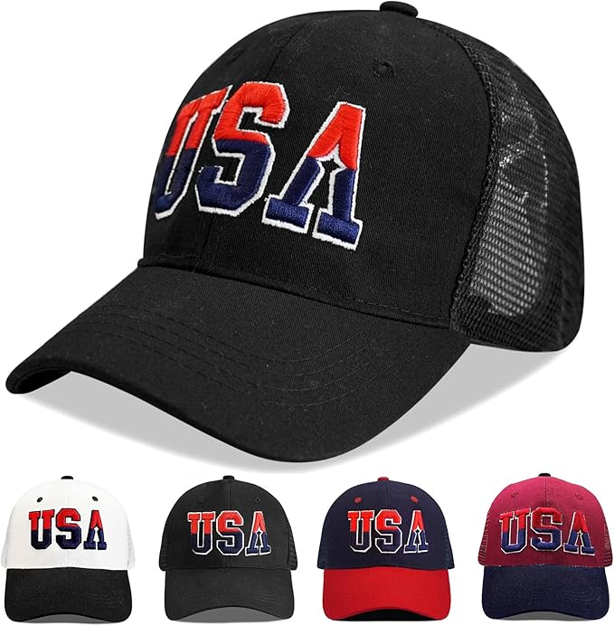 American Flag Patriotic Baseball Cap | Embroidered USA Flag 100% Cotton Adjustable Hat for Men & Women