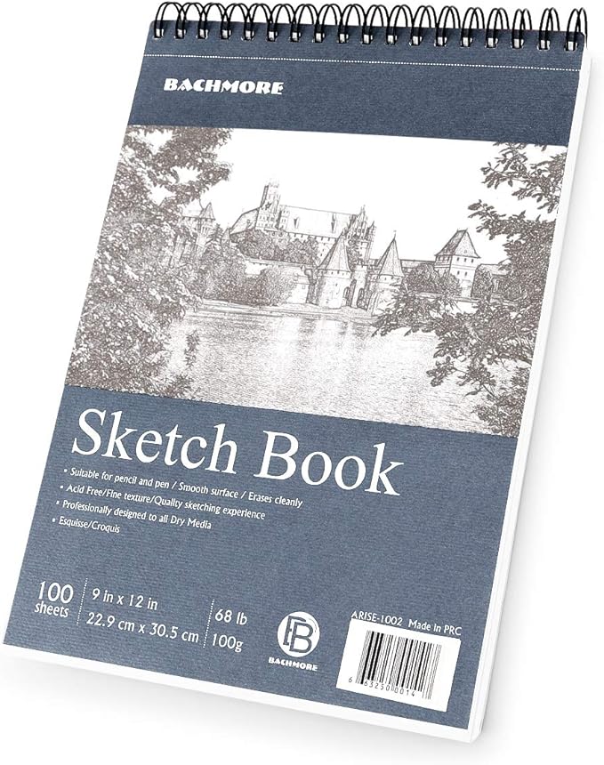 Bachmore Sketchpad 9X12 Inch, 100 Sheets of TOP Spiral Bound Sketch Book by BB+Bachmore