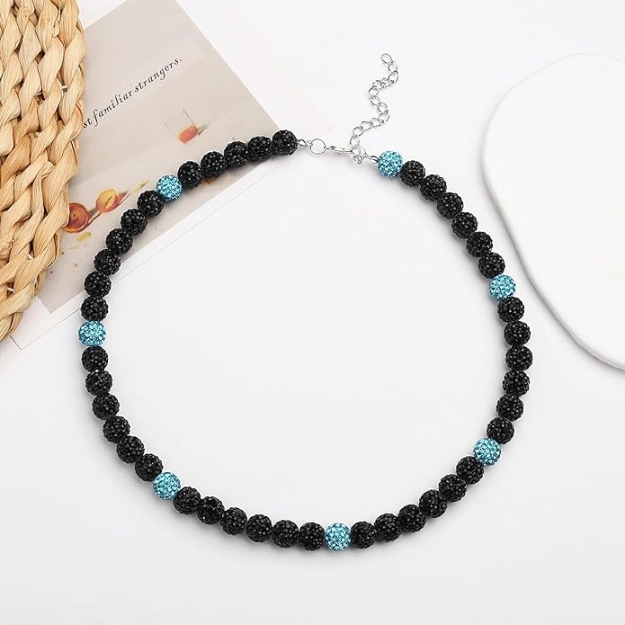 QINJIEJIE Baseball Necklace for Men Glitter Bling Rhinestone Beaded Collection Necklace for Women 16/18in Inspired Sports Jewelry Baseball Chain Cool Gifts for Baseball Players Team Lovers