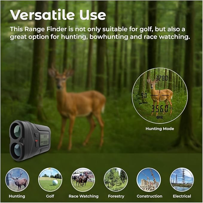 WanderS Golf Rangefinder, Slope Switch On/Off, 1200 Yards Laser Range Finder, Flag Lock Vibration, 6X Magnification, Tournament Legal, Side Display, Rechargeable Battery, Golf Accessories, Men/Women