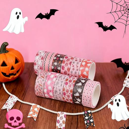 12 Rolls Halloween Washi Tape, Cute Ghost Pumpkin Spiders Masking Tape Boho - Image 5