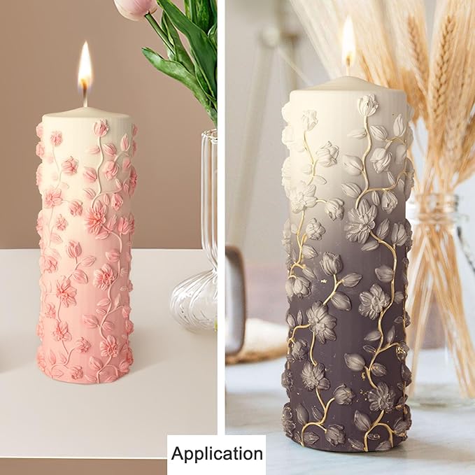 Flower Cylinder Candle Molds Floral Vine Pillar Thick Silicone Molds - Image 7