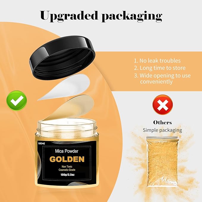 Golden Mica Powder Pigment -Cosmetic Grade Metallic Mica Powder - Image 3