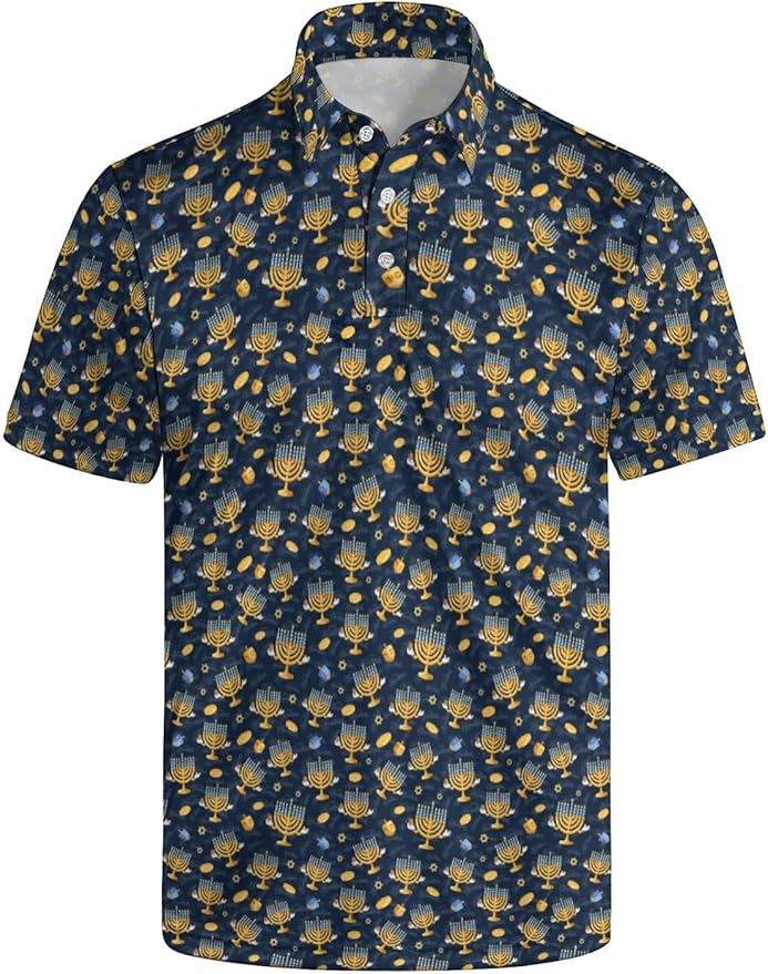HUURAY Funny Golf Polos for Men Funny Print Short Sleeve Shirts Quick Dry Polo Shirts Hawaiian Shirt Performance Golf Outfits