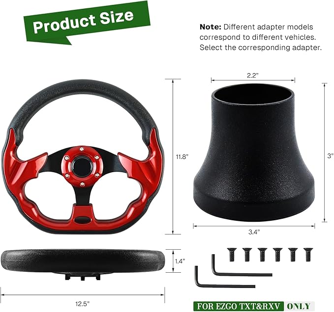 Golf Cart Accessories Steering Wheel D-bottom and Golf Adapter For EZGO TXT & RXV Golf Carts Adapter Skid-(RED)