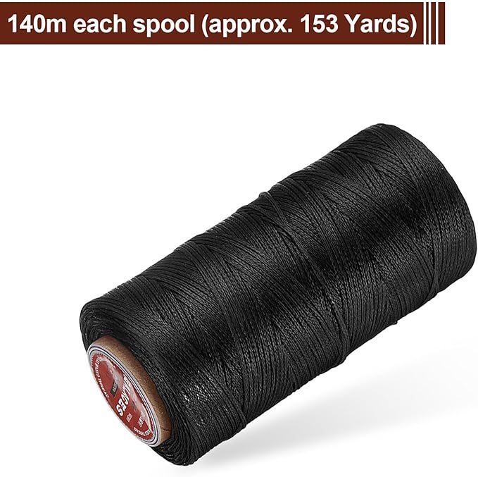 uxcell Flat Leather Sewing Waxed Thread, 140m / 153 Yards Polyester Wax String - Image 3