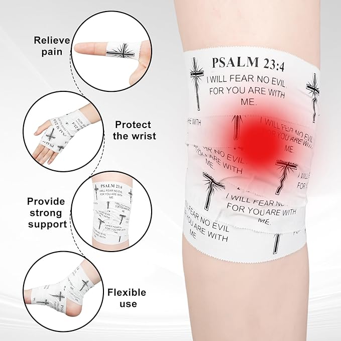MiniInflat 2 Pcs Christian Cross Athletic Tape Sports Tape 2in x 23ft Religion Jesus Wrist Wrap for Soccer Football Baseball, Gift for Graduation Teacher Nurses Week Pentecost(White,Psalm 23:4)