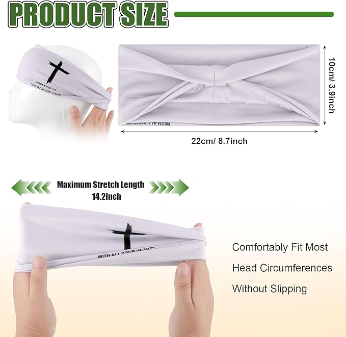 6 PCS Christian Headbands for Men Women Jesus Faith Cross Athletic Sweatbands Moisture Wicking Twist Knotted Criss Cross Hair Bands with Bible Verse Religious for Sports Workout Football Baseball