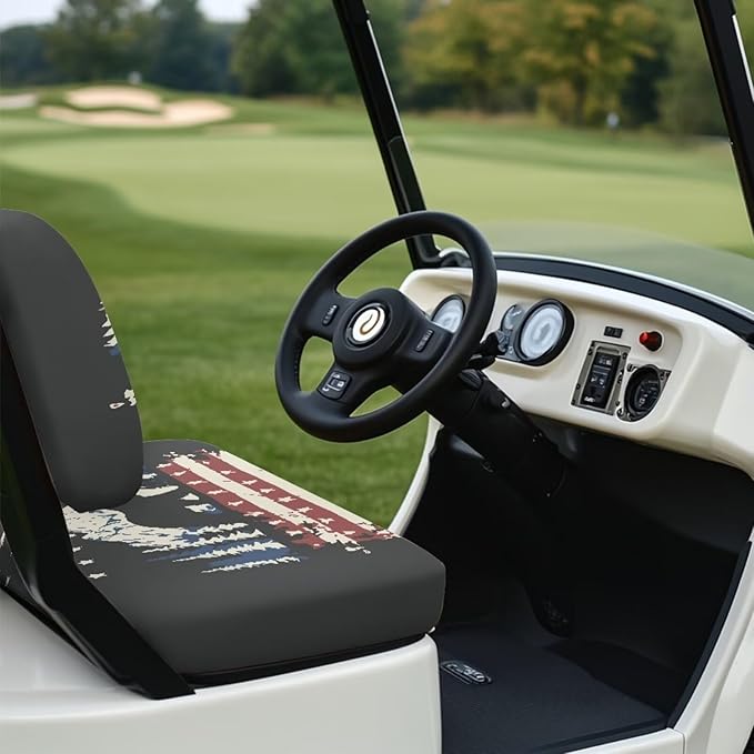 Yewatlles American Flag Bear Cart Seat Covers for Club Car,Golf Carts Ordinary Front Seats,Breathable Washable Polyester Cloth Renew Your Golf Cart