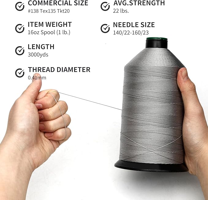 Extra Strong Bonded Nylon Thread #138 Tex135 – 16 OZ, Versatile Stitching - Image 3